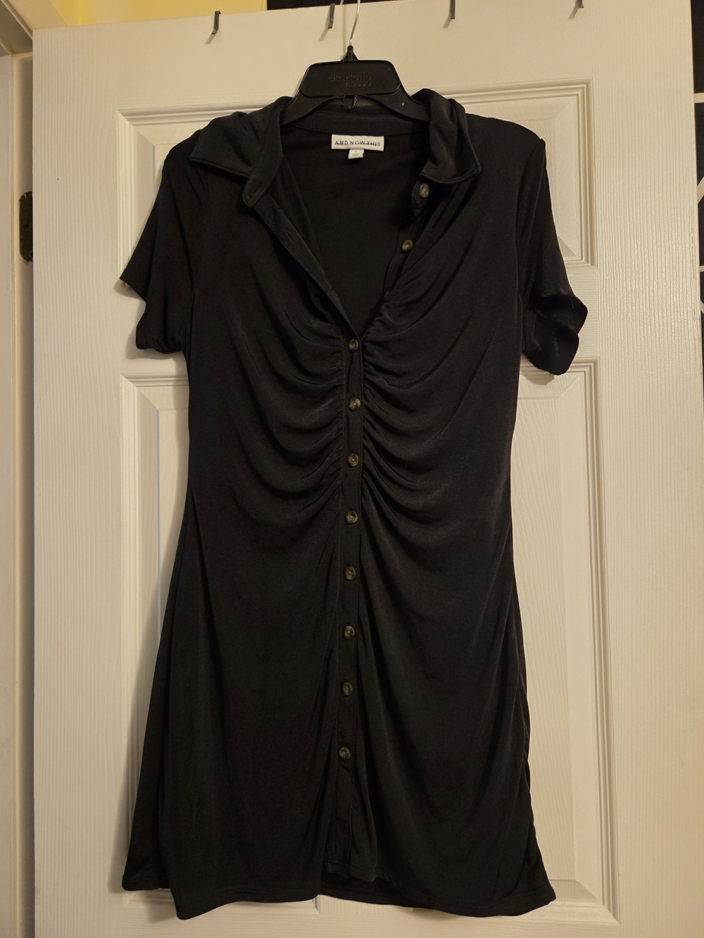 Black Ruched Button-Front Women's Top
